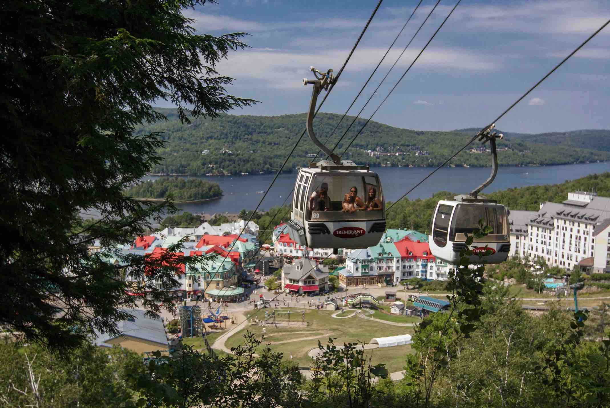 Gondola riders at Mont-Tremblant in summer
